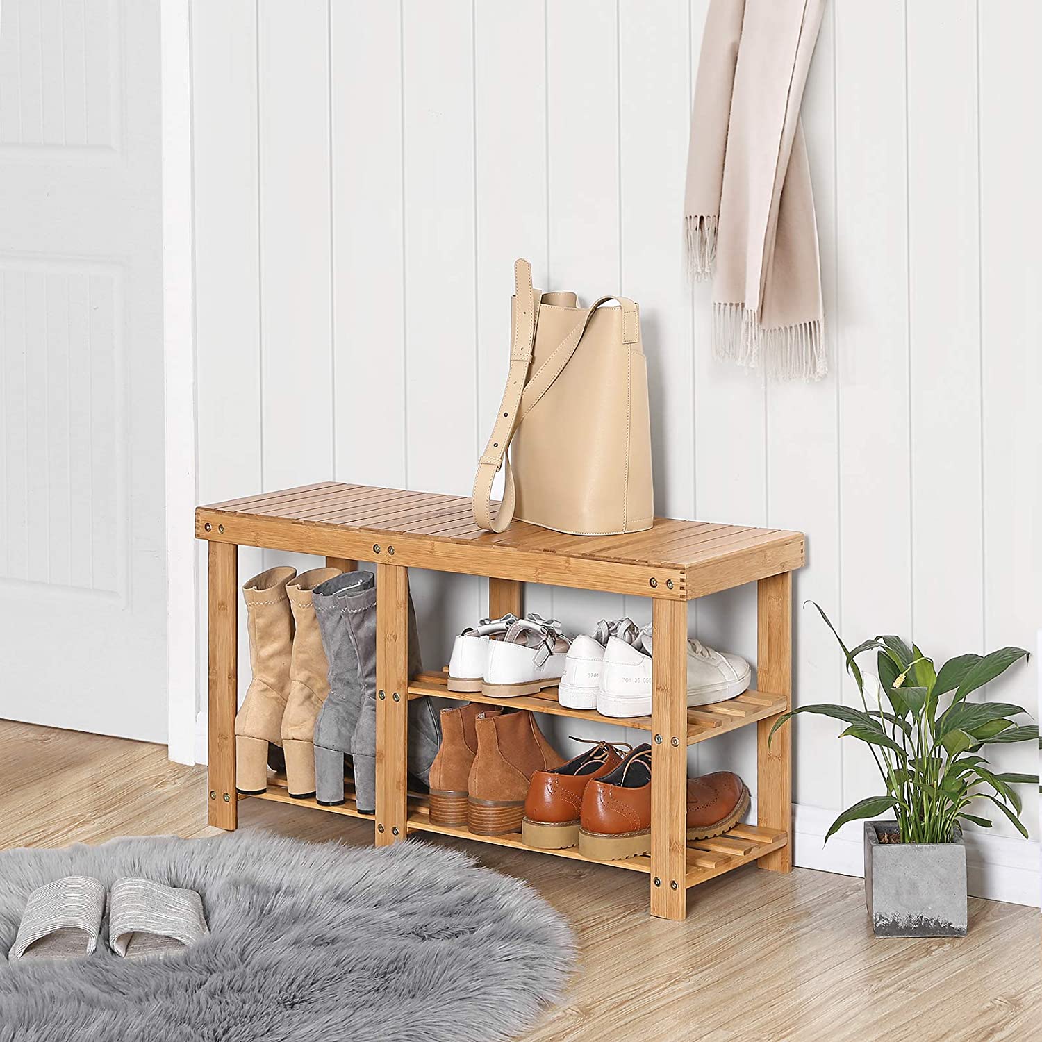 Limited time sale -Multifunction Bamboo Shoe Rack Bench Organizer Shelf