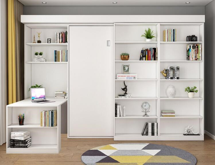 Murphy Bed with Bookshelf and Wardrobe and Foldable Desk