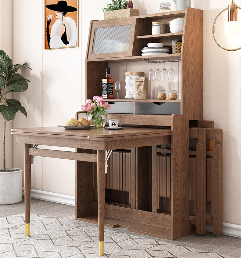 Limited time sale -Space Saving Foldable and Extendable Side Table with Hutch Cabinet