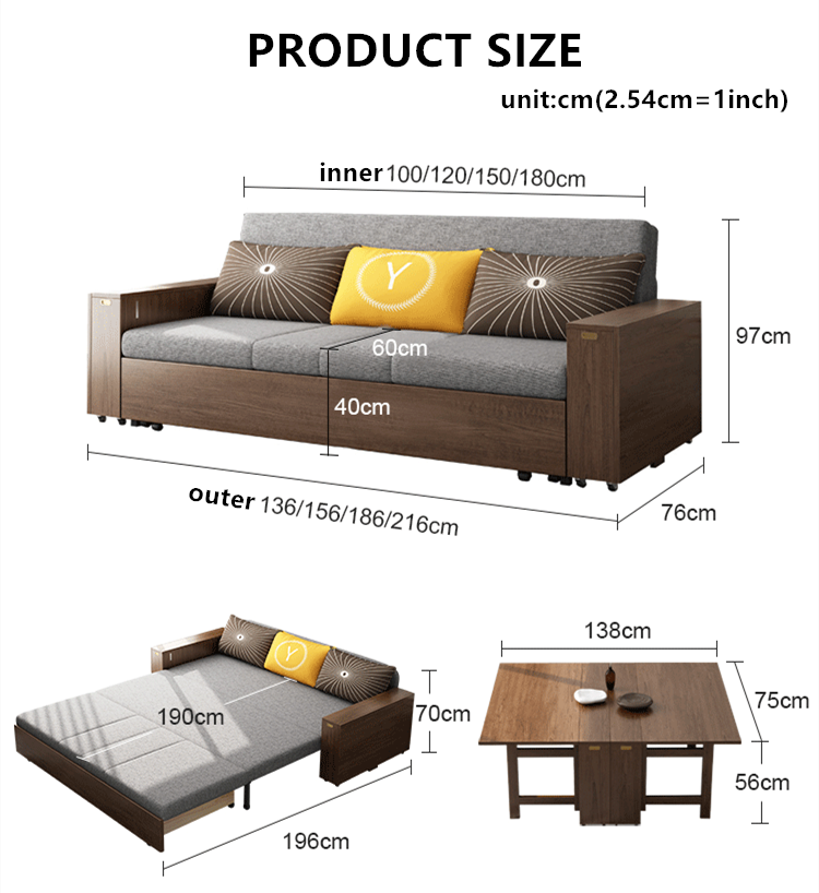 Multifunction Sofa Bed with Folding Armrest Table