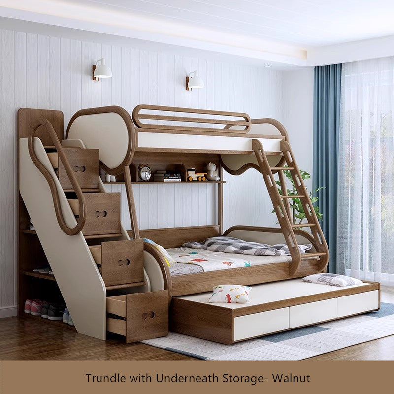 Twin over Full Bunk Bed with Underneath Storage Trundle and Drawer Stairs