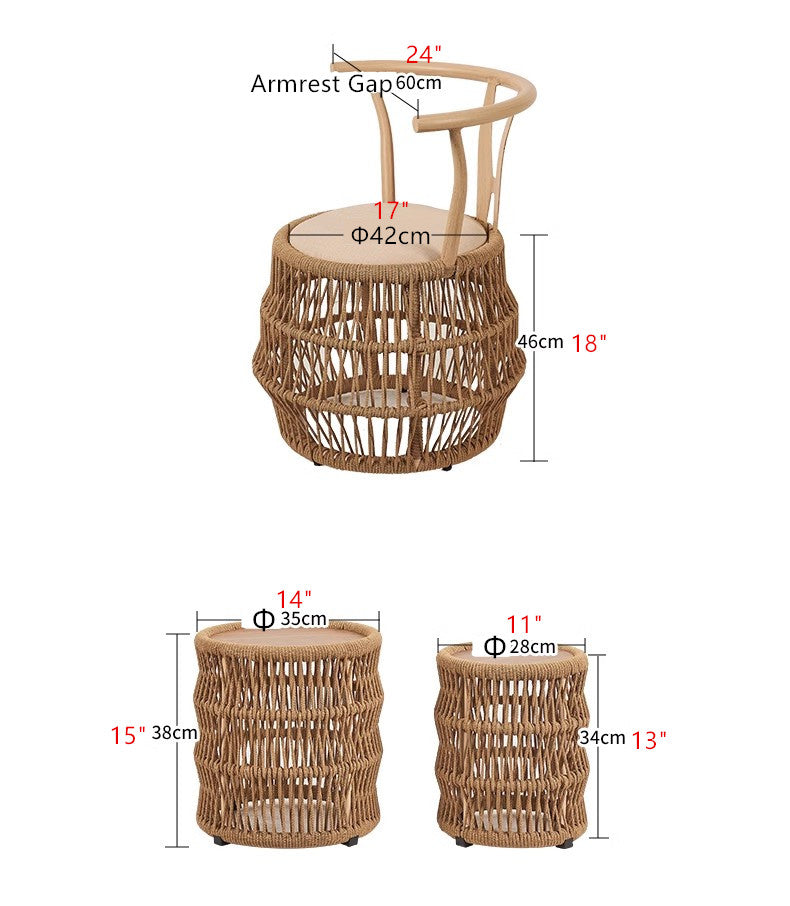 Space Saving Aluminium Frame PE Braided Rope Table Stackable Chairs for Porch Backyard Balcony Garden