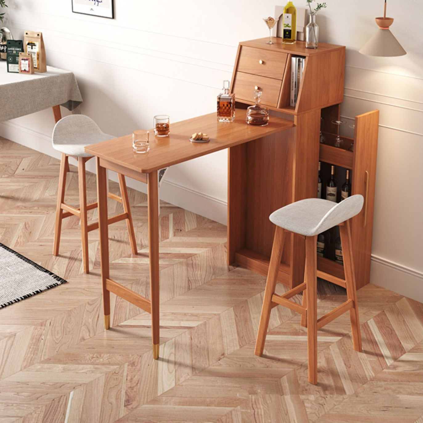 Folding Wine Bar Table with Pull Out Wine Rack