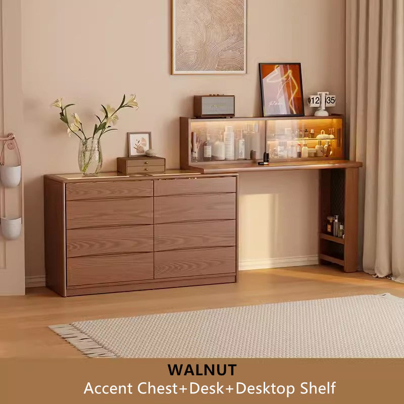 Light Luxury Extendable Vanity Table with 8-Drawer Accent Chest