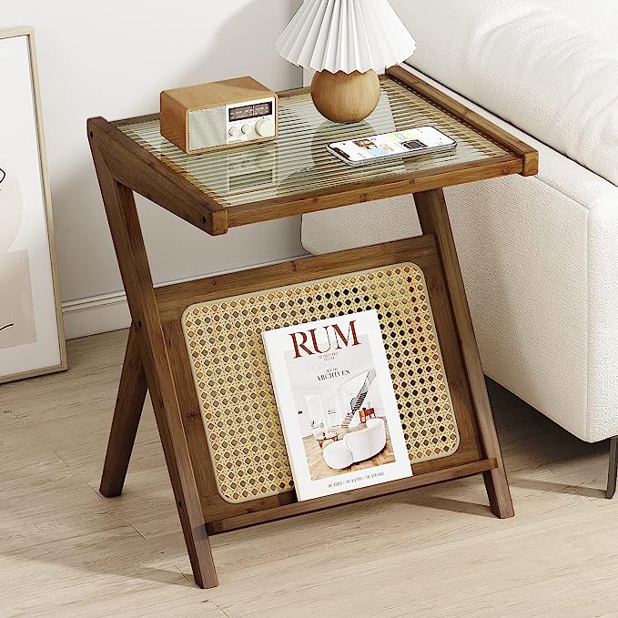 Limited time sale -Bamboo Rattan End Table with Storage