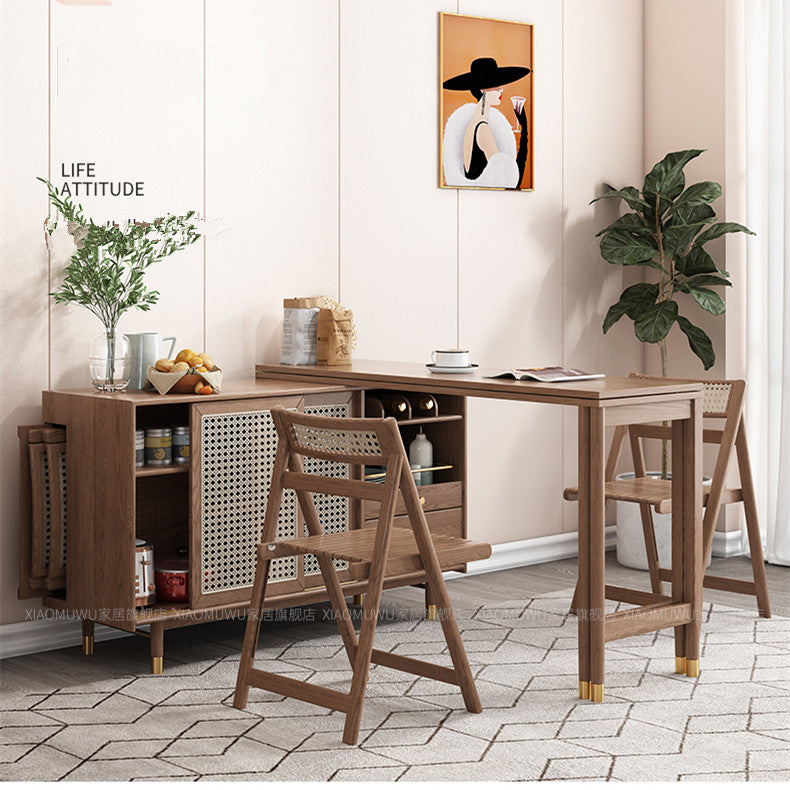 New Design Folding and Expandable Multifunction Dining Table with Side Cabinet