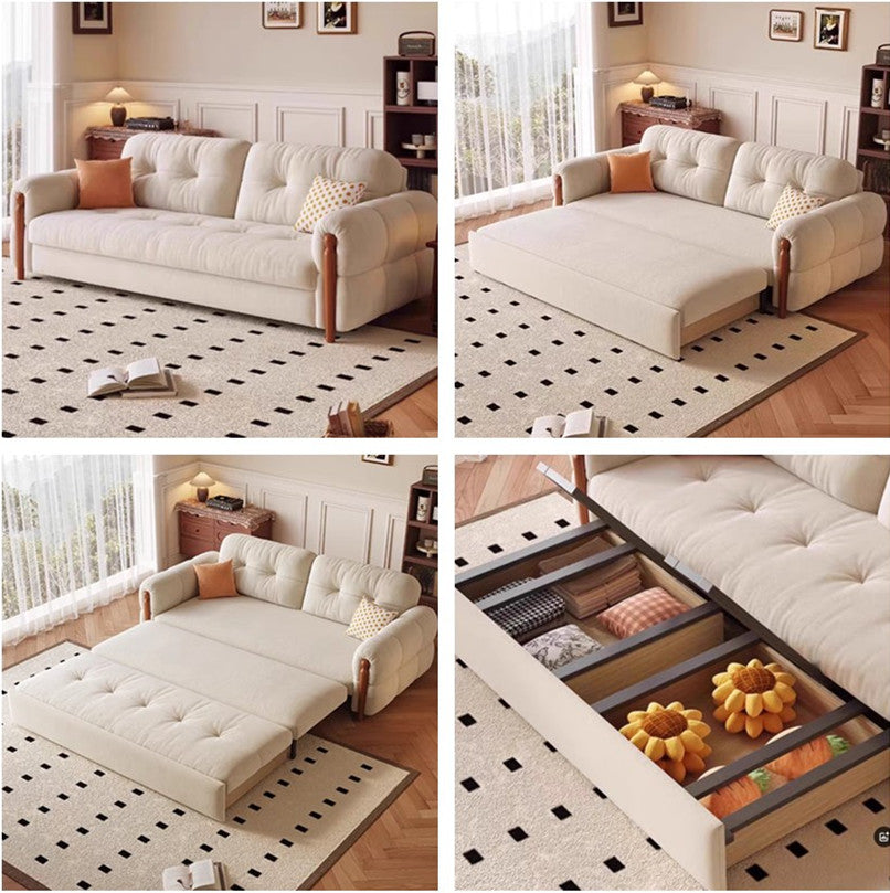 Anti-scratch Flannel Fabric Sofa Bed with Underneath Storage