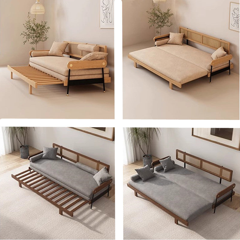 Limited time sale -Japandi Solid Wood Minimalism Rattan Back Support Sofa Bed