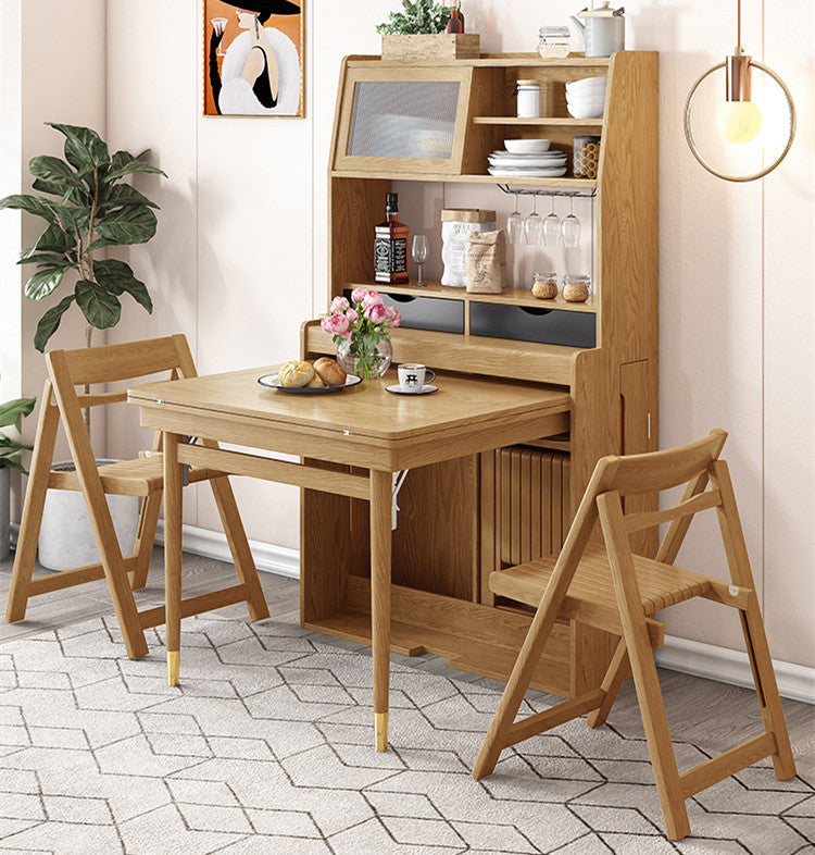 Limited time sale -Space Saving Foldable and Extendable Side Table with Hutch Cabinet