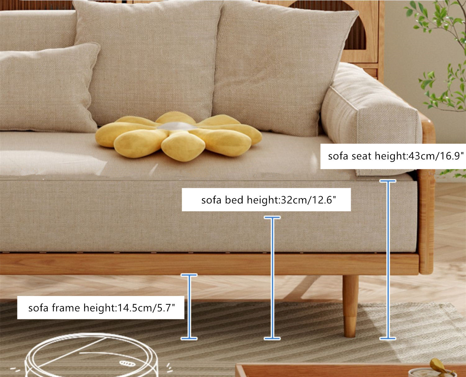 Best Selling -Japandi Solid Wood Frame Sofa Bed