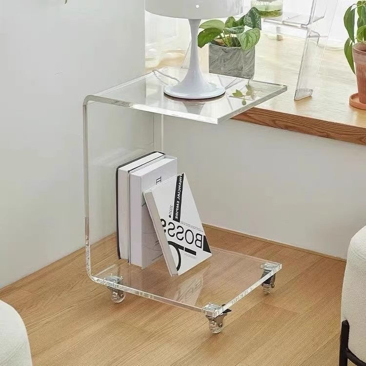 Limited time sale -C Shape Acrylic Accent Table With Wheels