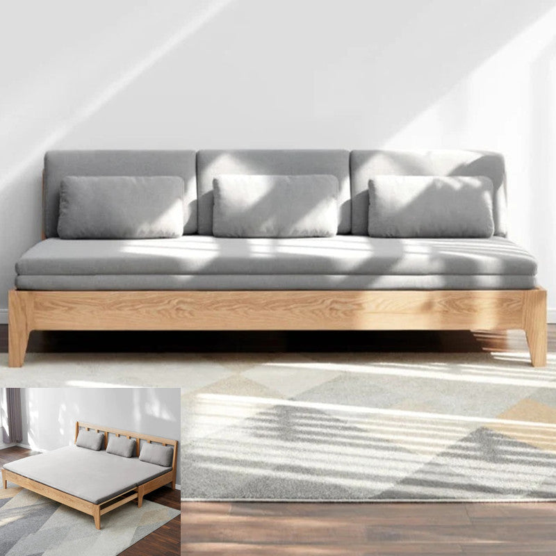 Japandi Pull Out Sleeper Sofa Bed With Solid Wood Back Support
