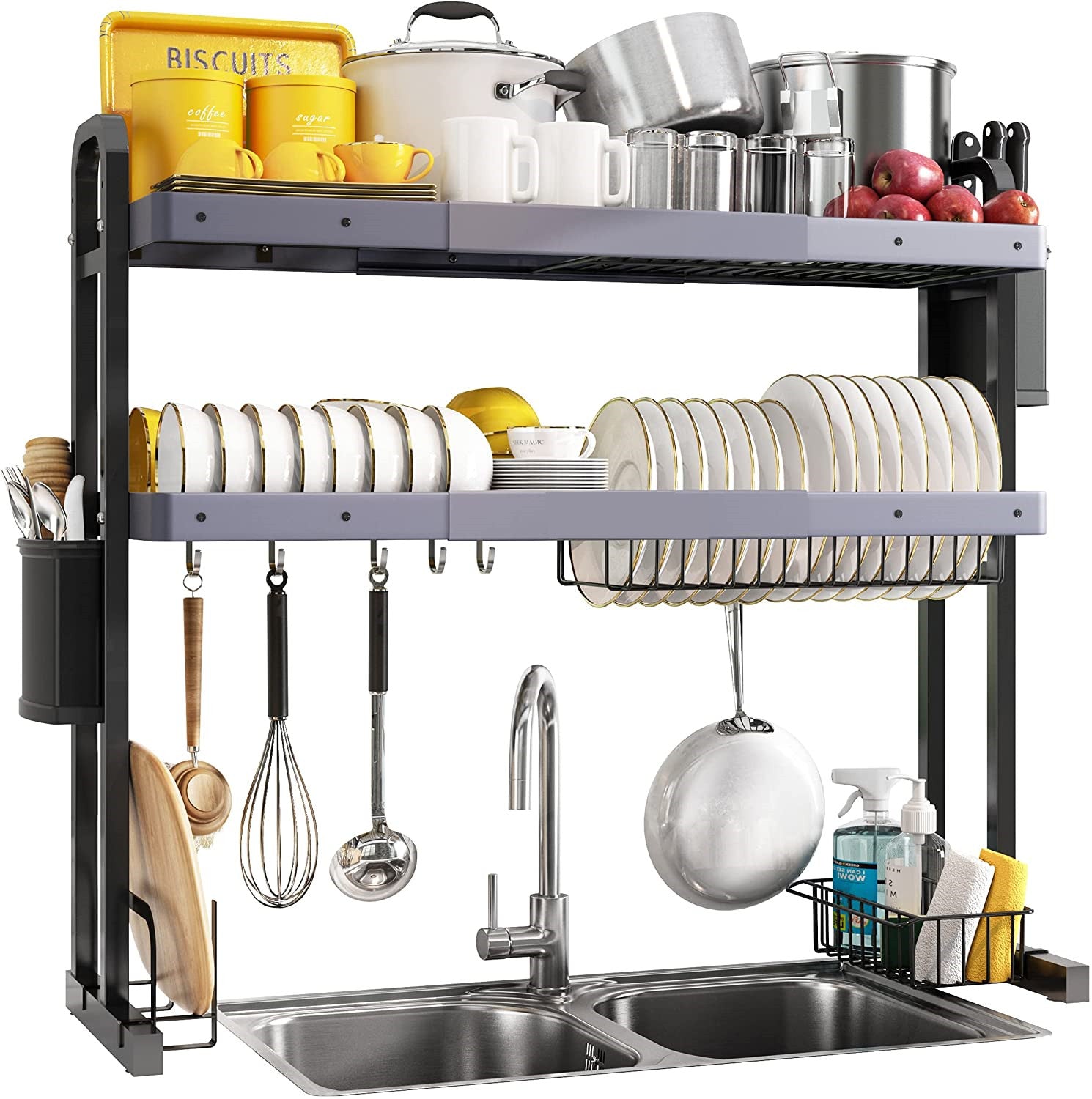 Limited time sale -Adjustable (25.6"-35.5") Large 3 Tier Over Sink Full 304 Stainless Steel Dish Drying Rack