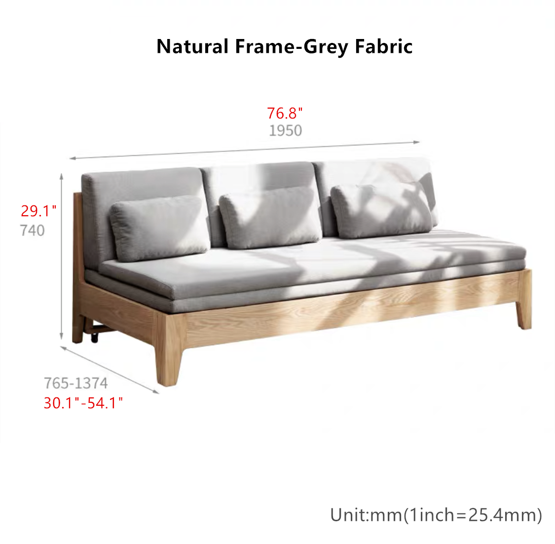 Japandi Pull Out Sleeper Sofa Bed With Solid Wood Back Support