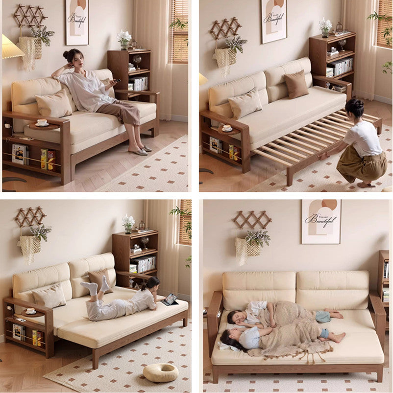 Multifunctional Retractable Sofa Bed with Wide Armrest and Storage Shelf