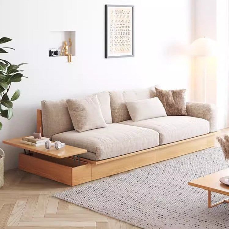 Last 3 days -Japandi Solid Wood Sofa Bed with Liftable Armrest Storage Box