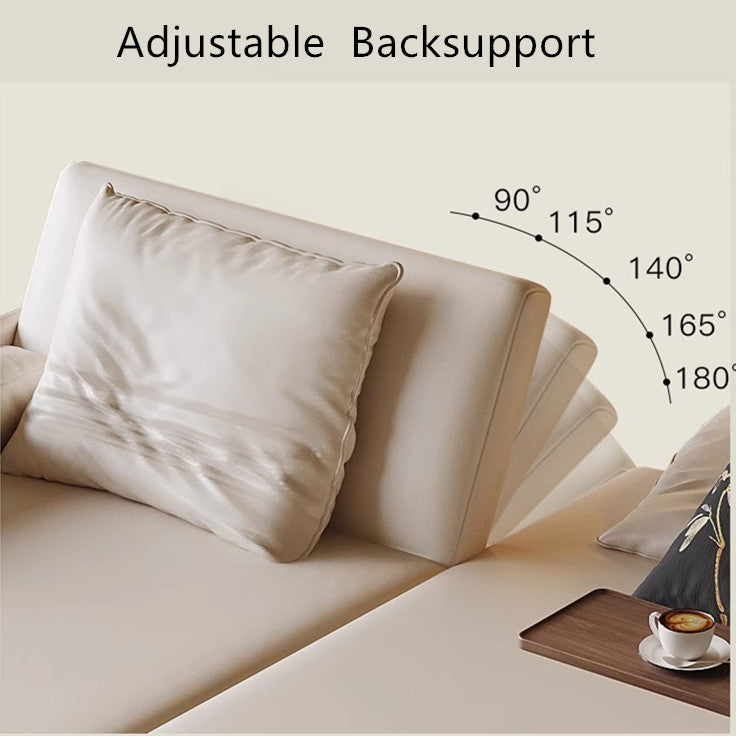 Leathaire Fabric Adjustable Back Support Sofa Bed With Rotating Armrest Desktop