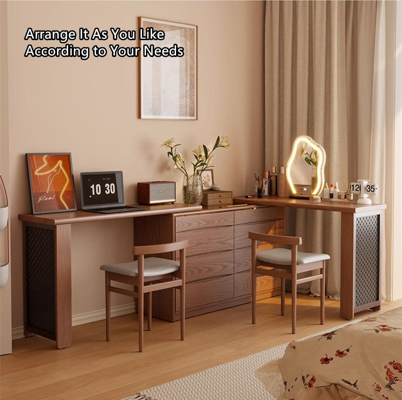 Light Luxury Extendable Vanity Table with 8-Drawer Accent Chest