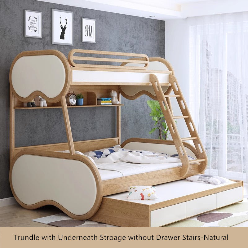 Twin over Full Bunk Bed with Underneath Storage Trundle and Drawer Stairs
