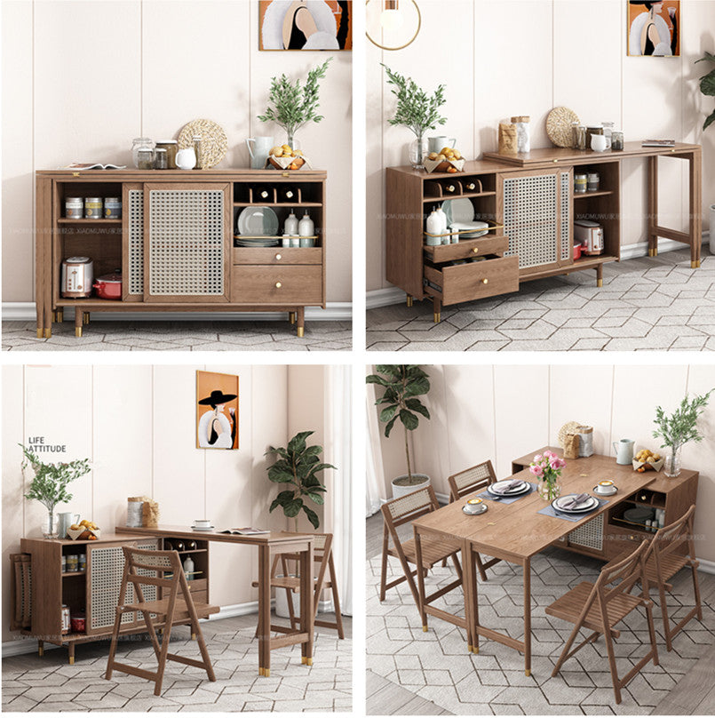 Limited time sale -New Design Folding and Expandable Multifunction Dining Table with Side Cabinet