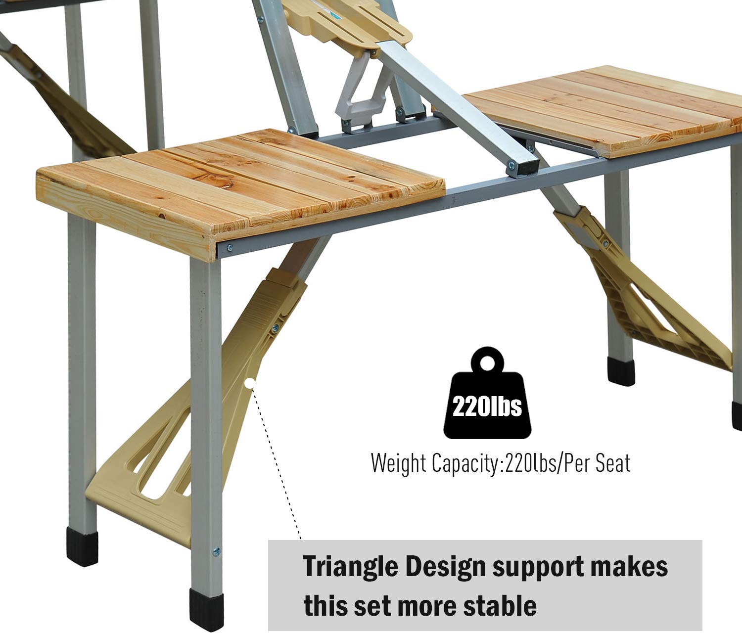 Portable Foldable Camping Picnic Table with Seats Chairs and Umbrella Hole-Wood