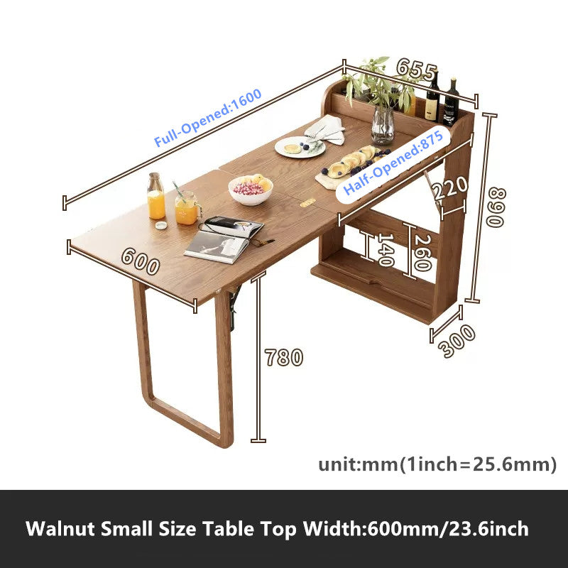 Solid Wood Folding Multifunctional Dining Table for Small Apartments