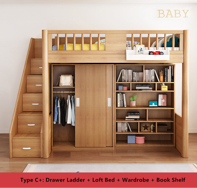 Loft Bed with Wardrobe and Book Shelf and Desk