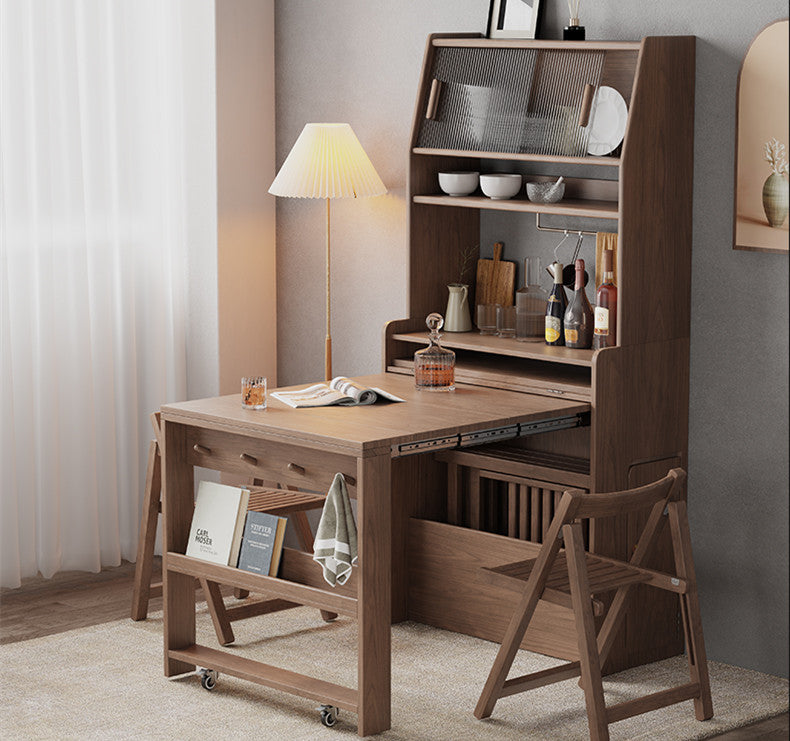 Hutch Cabinet with Extendable Table and Folding Chairs