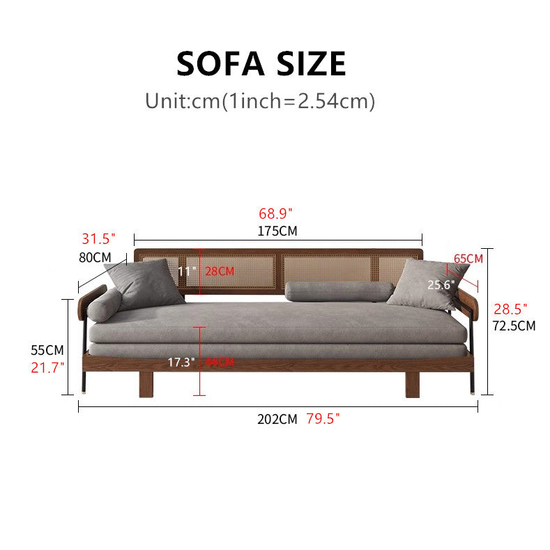 Japandi Solid Wood Minimalism Rattan Back Support Sofa Bed