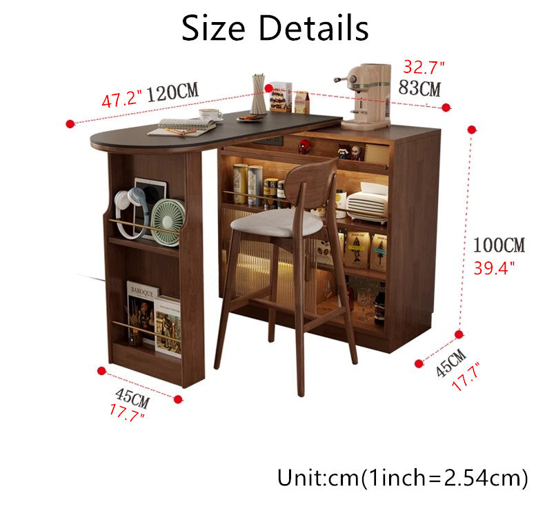 360° Solid Wood Rotating Bar Table with Double Side Storage Cabinet
