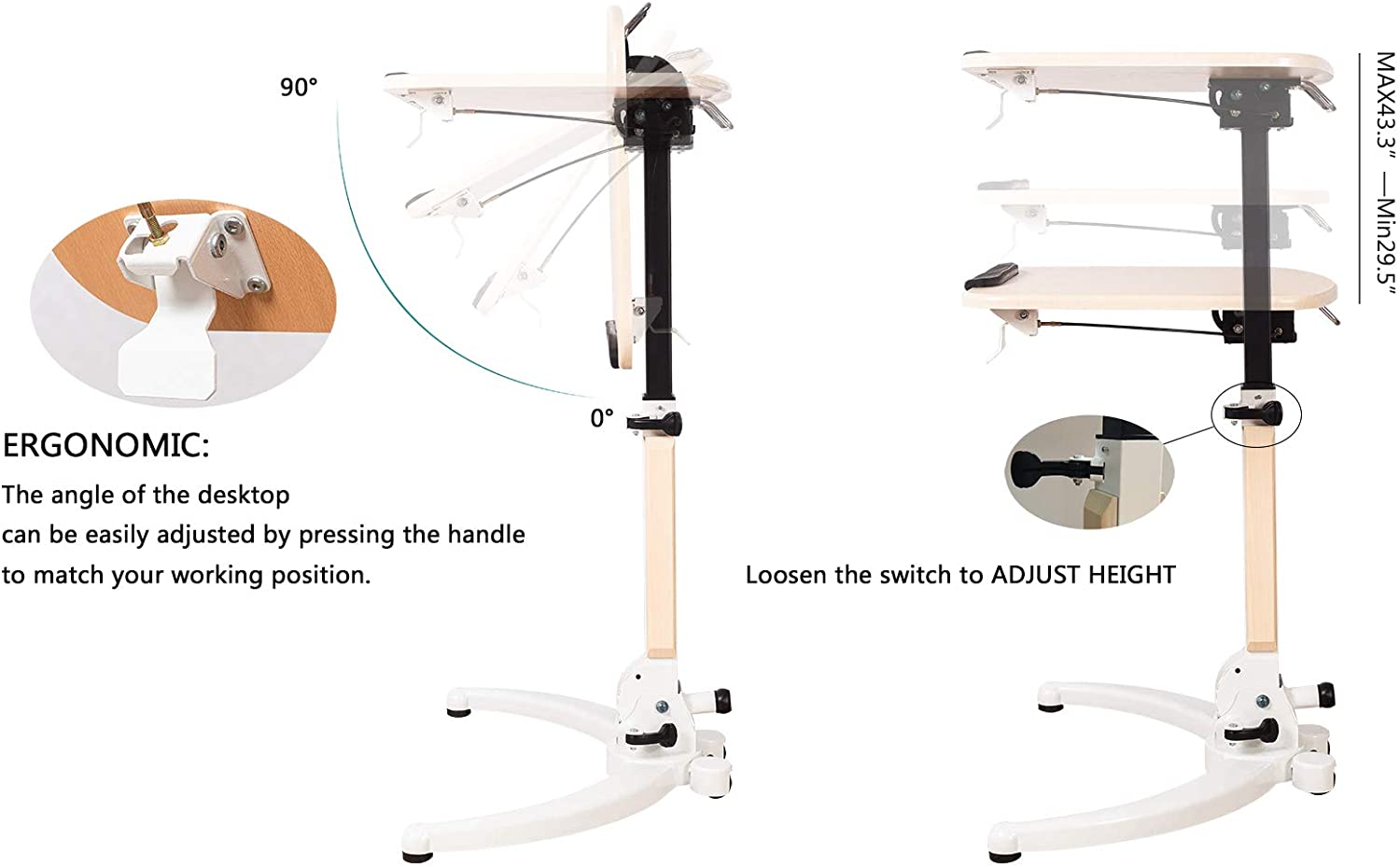 Limited time sale -Foldable Movable Stand up Desk, Overbed Bed Table, Sofa Side Table