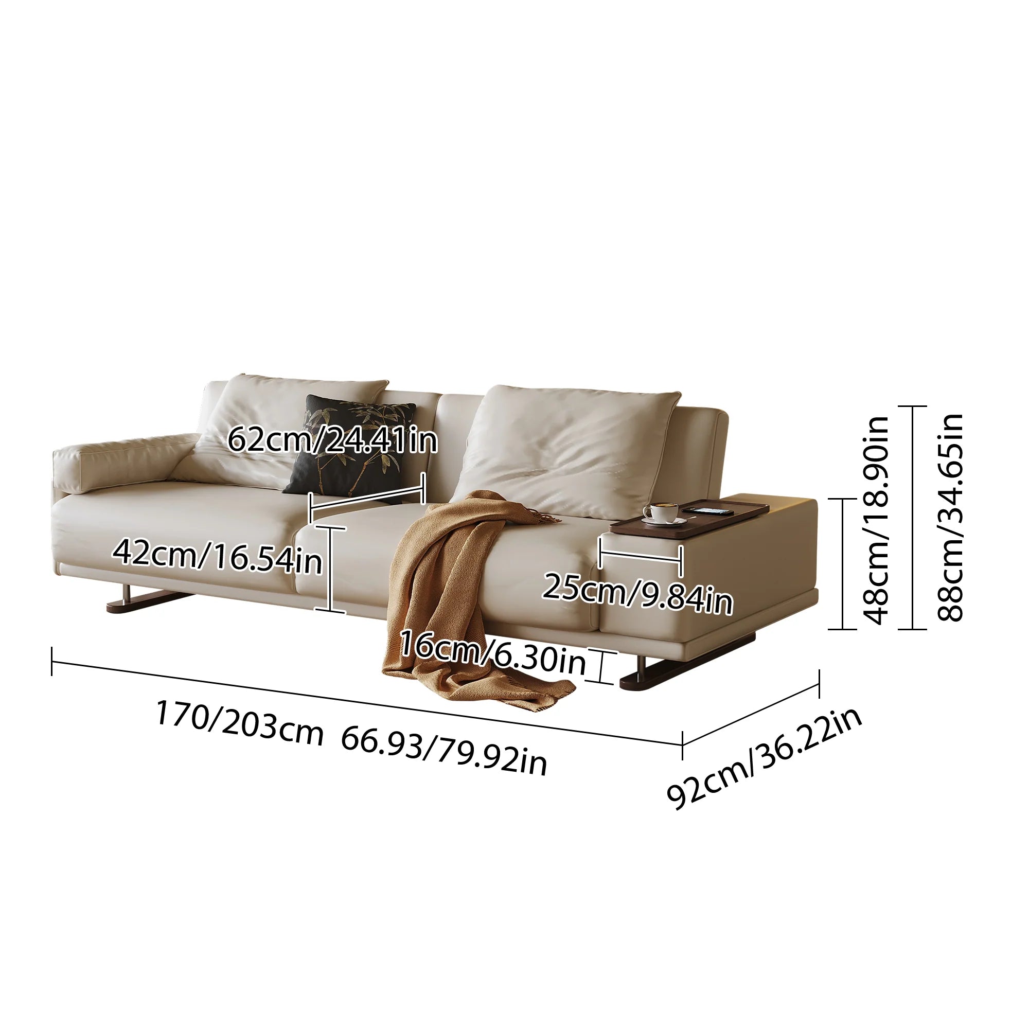 Leathaire Fabric Adjustable Back Support Sofa Bed With Rotating Armrest Desktop