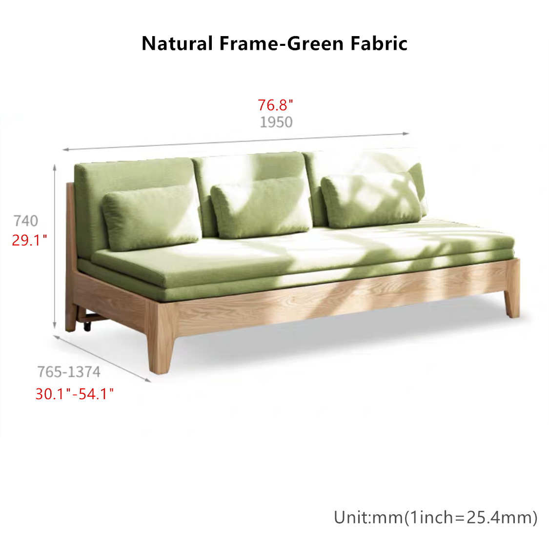 Japandi Pull Out Sleeper Sofa Bed With Solid Wood Back Support