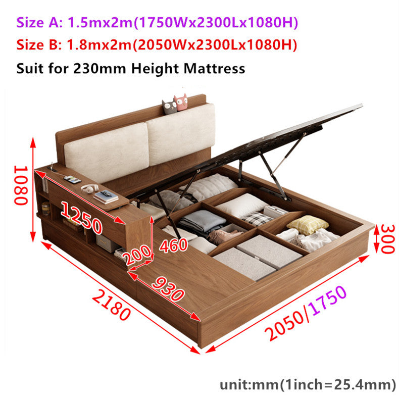 Lift Up Storage Bed With Rotating Desk and Drawers