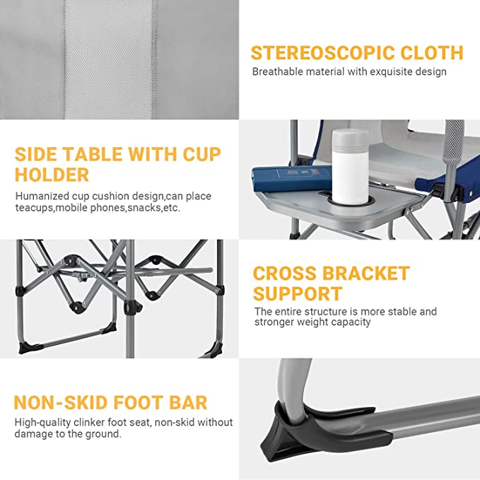 Limited time sale -Heavy Duty Compact Camping Folding Mesh Chair with Side Table and Handle