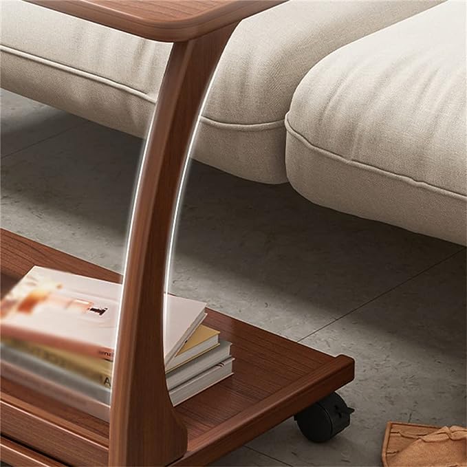 Limited time sale -Solid Wood C-Shaped End Table with Rolling Wheels