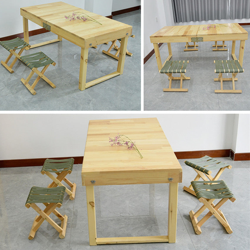 Solid Wood Folding Table with 4 Stools