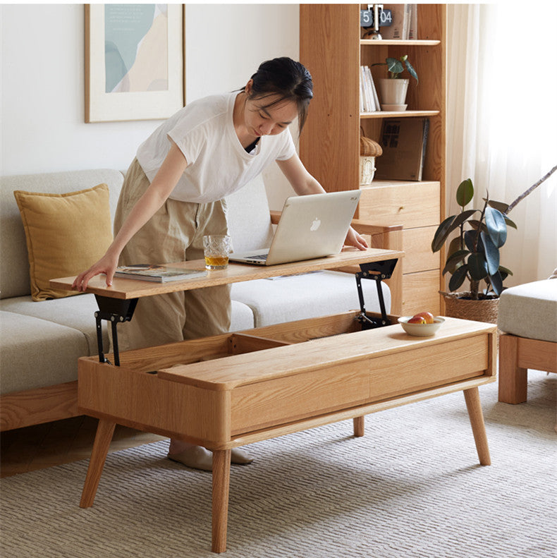 Solid Wood Lift Top Coffee Table with Drawers and Hidden Storage Compartments