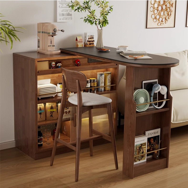 360° Solid Wood Rotating Bar Table with Double Side Storage Cabinet