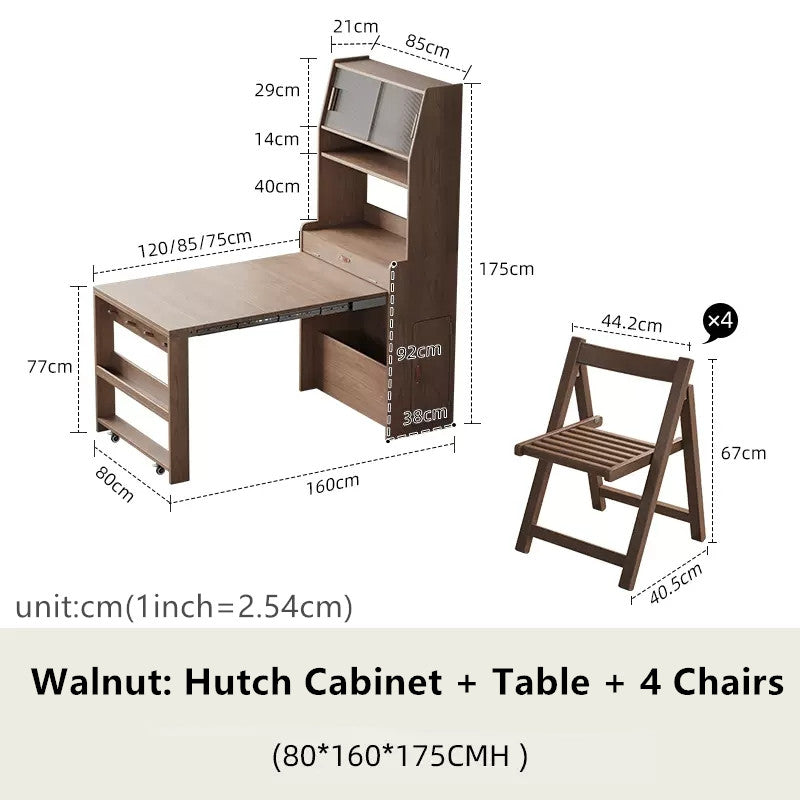 Hutch Cabinet with Extendable Table and Folding Chairs