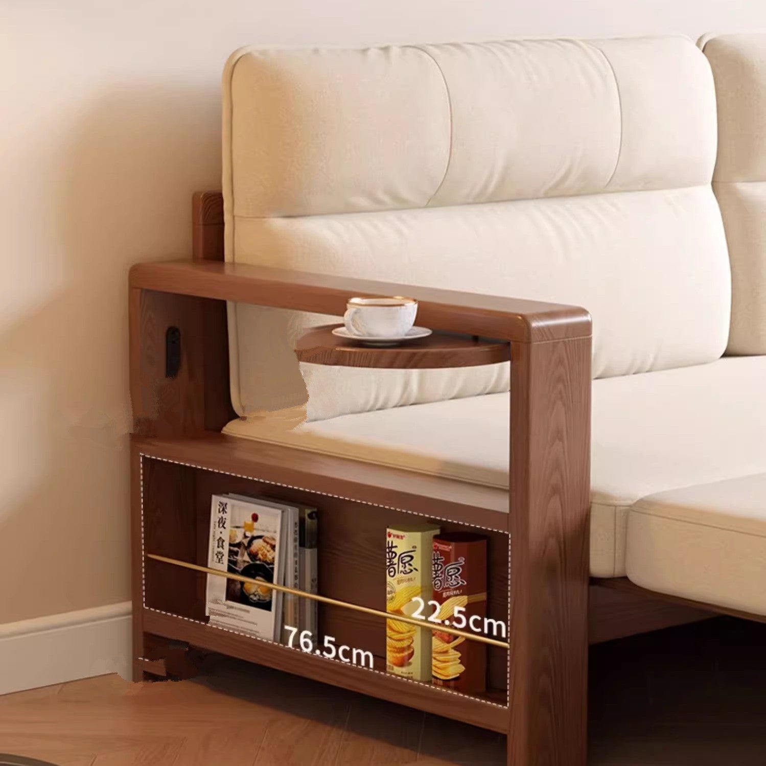 Multifunctional Retractable Sofa Bed with Wide Armrest and Storage Shelf