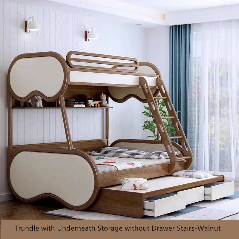 Twin over Full Bunk Bed with Underneath Storage Trundle and Drawer Stairs