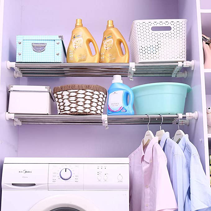 Limited time sale -Expandable Closet Tension Shelf Storage Rack for Wardrobe, Kitchen, Bathroom