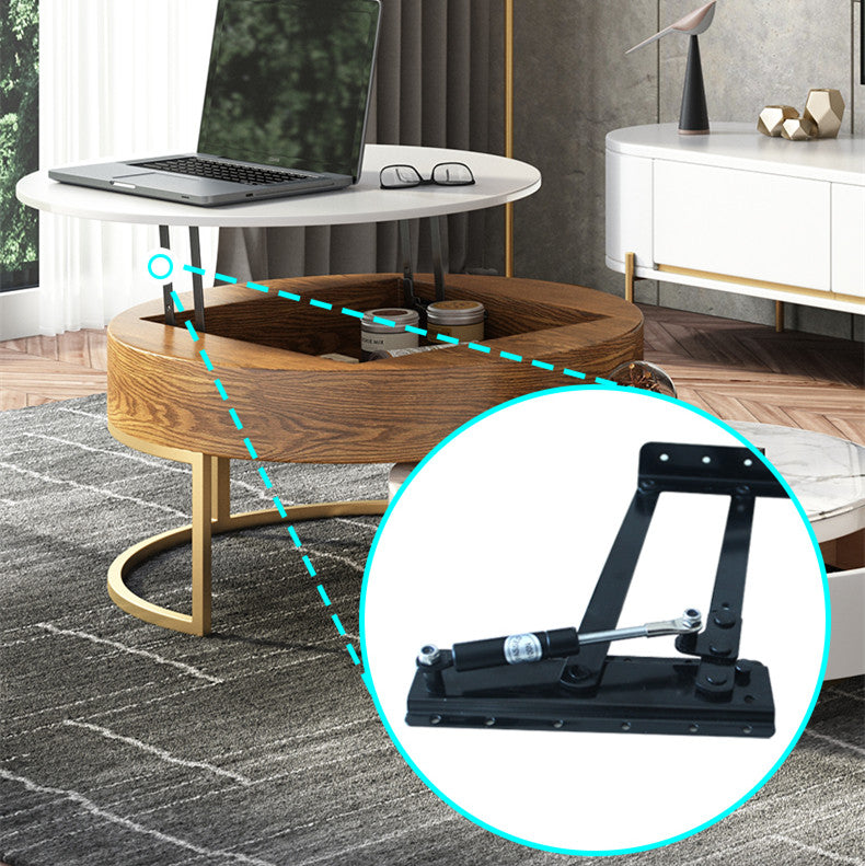 Round Coffee Table With Lift-UP Top and Double Rotating Drawers