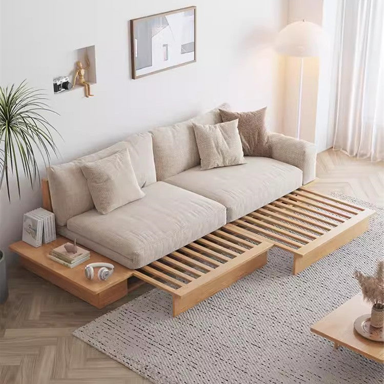 Last 3 days -Japandi Solid Wood Sofa Bed with Liftable Armrest Storage Box