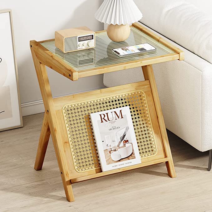 Limited time sale -Bamboo Rattan End Table with Storage
