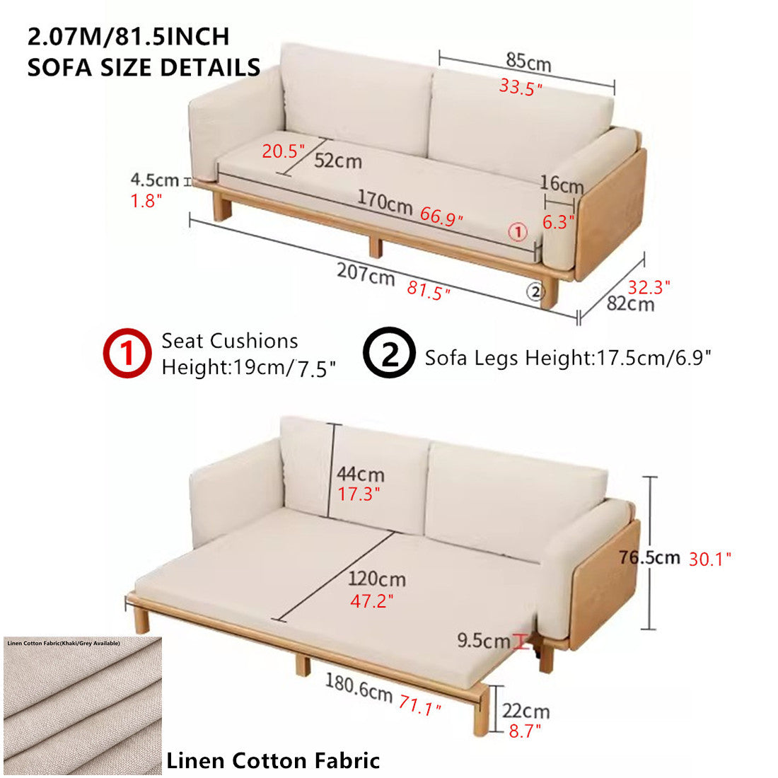 Japandi Solid Wood Sofa Bed
