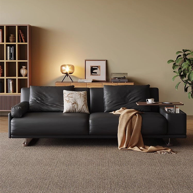 Leathaire Fabric Adjustable Back Support Sofa Bed With Rotating Armrest Desktop