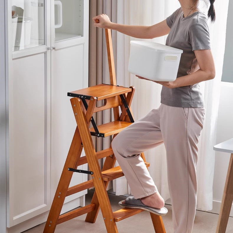 Limited time sale -Multifunction Solid Wood Foldable Step Chair with Armrests