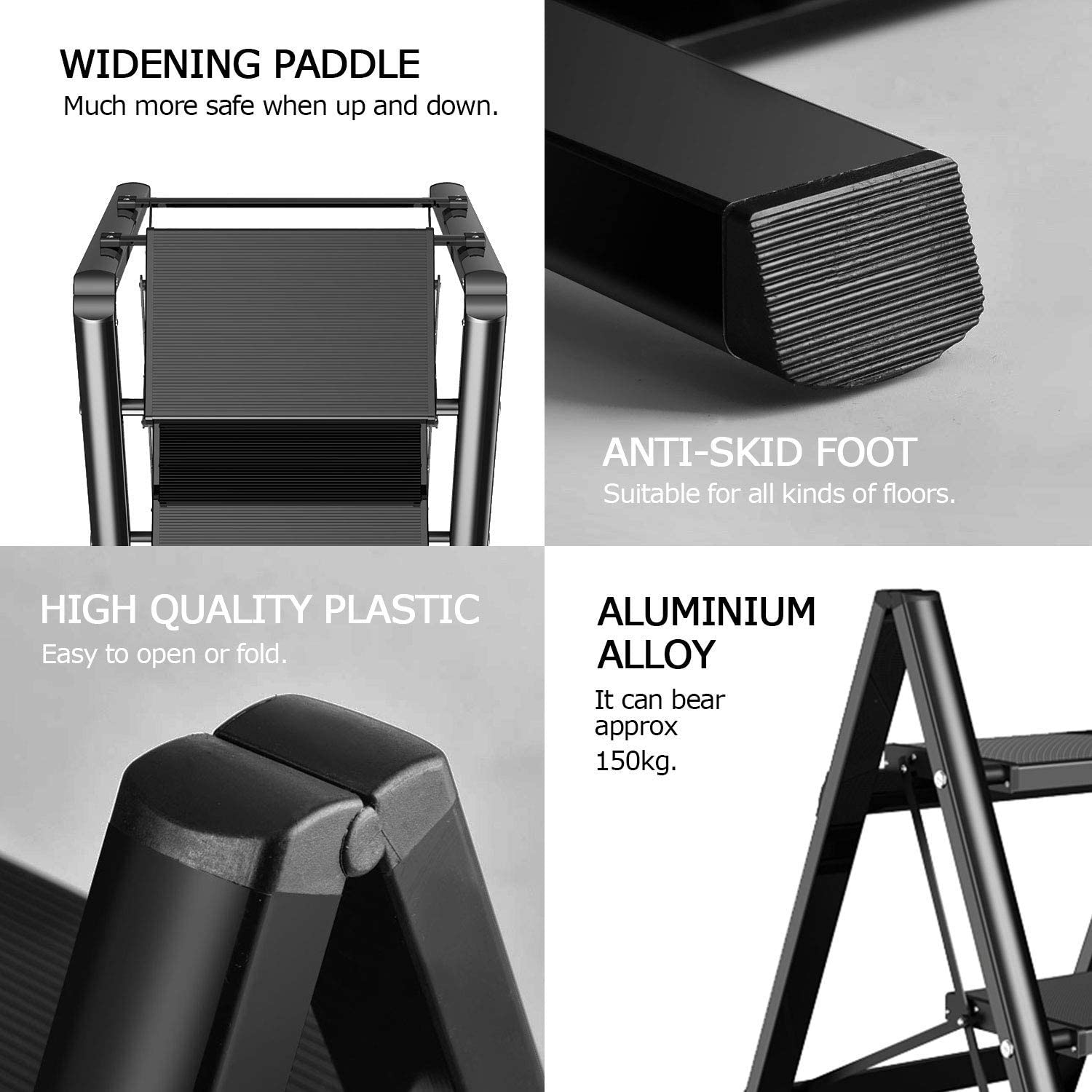 Limited time sale -Aluminum Lightweight Folding 3 Step Ladder with Anti-Slip and Wide Pedal for Home and Kitchen Space Saving